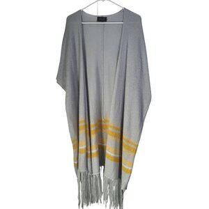 WOODEN SHIPS Women's M/L Open Front Gray Yellow Stripes Cardigan Sweater Shawl